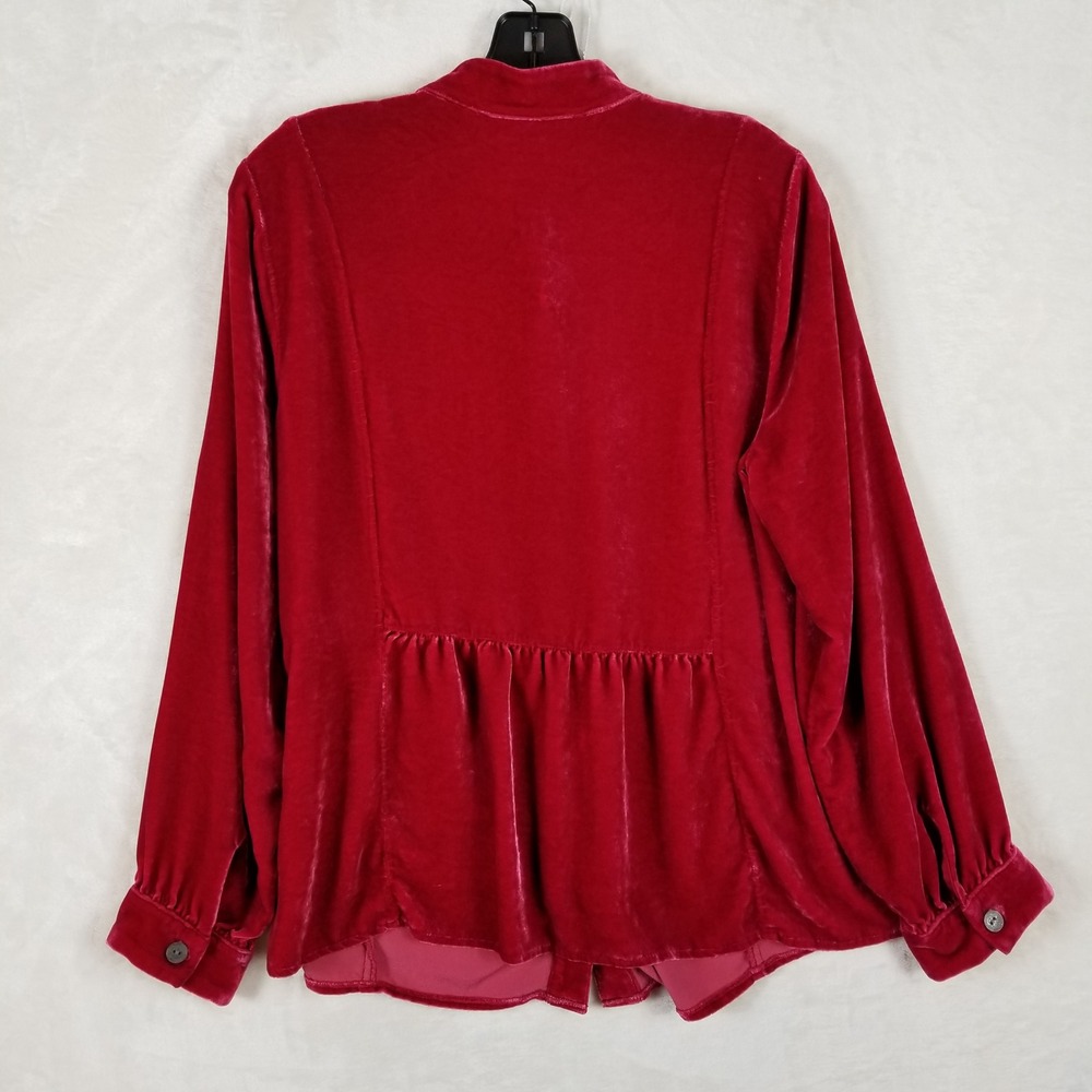J. Jill Velvet Silk Blend Blouse Womens Large Red Button Front Gathered Back - Picture 2 of 7